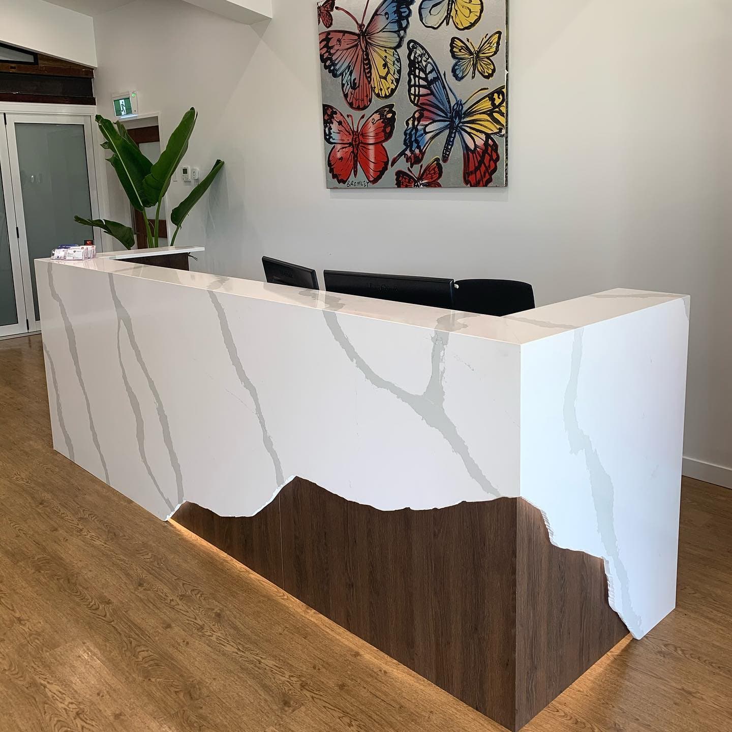 Office Reception in Marble and Wood Accent — Keppel Kitchens in Yeppoon, QLD
