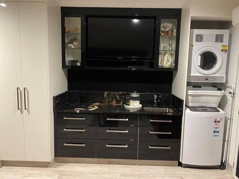 Black Glossy Finished Cabinets — Keppel Kitchens in Yeppoon, QLD