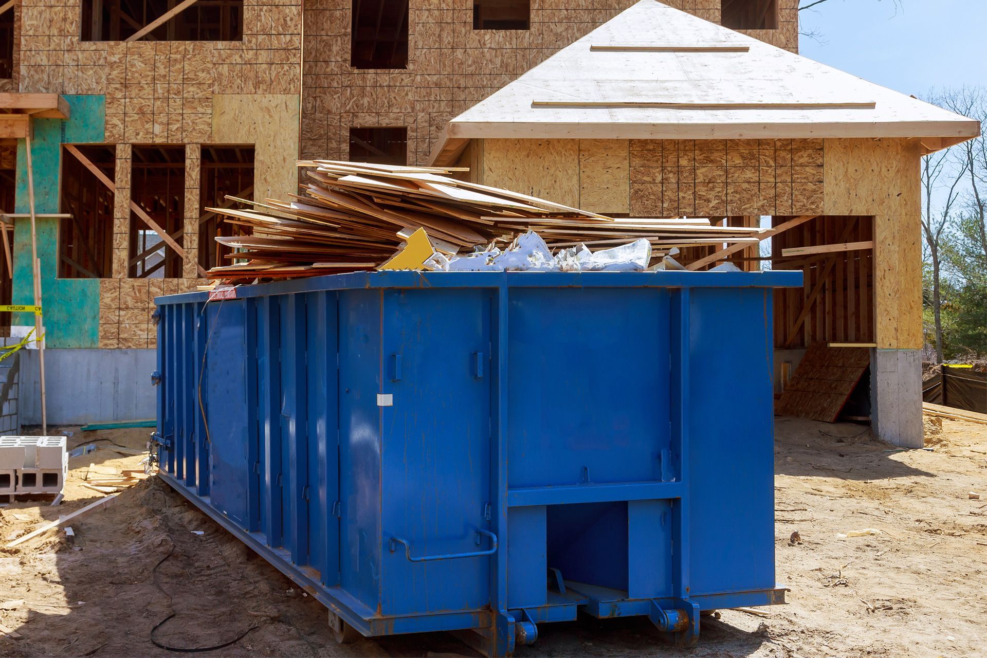 construction debris in container