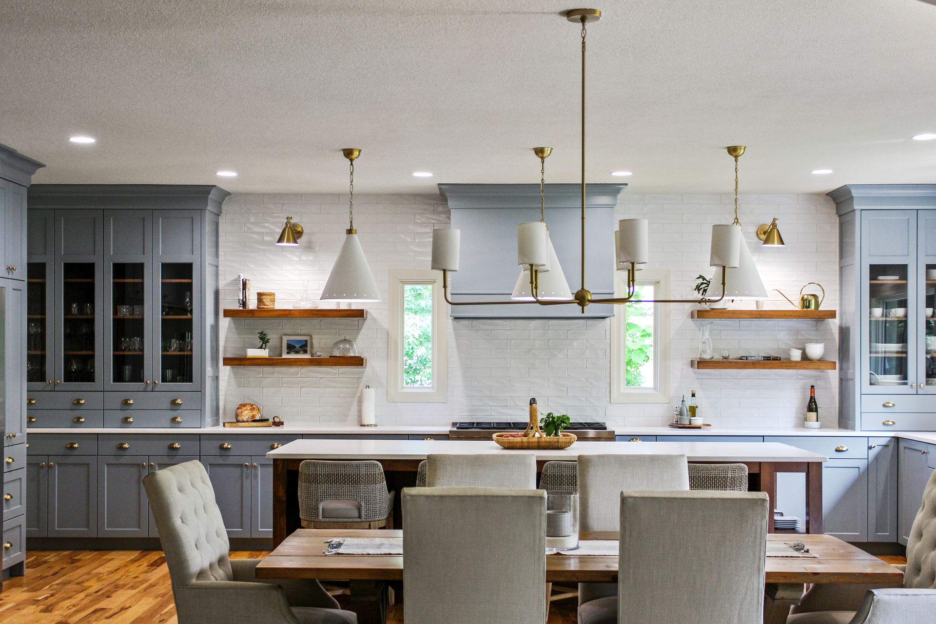 Custom slate blue kitchen with large island in a Columbia MO home. 