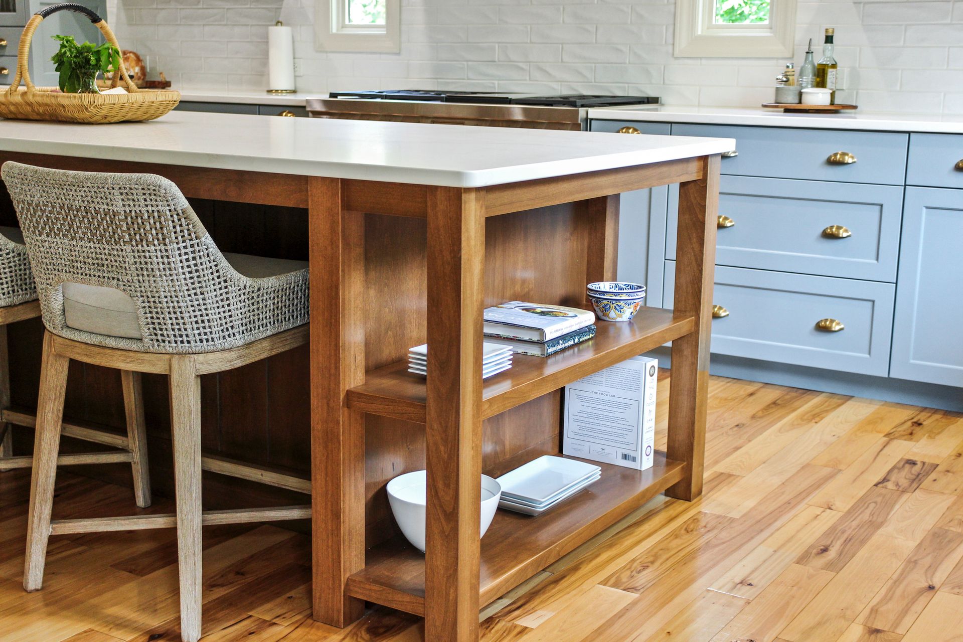 A kitchen with a custom wooden island in Columbia MO.