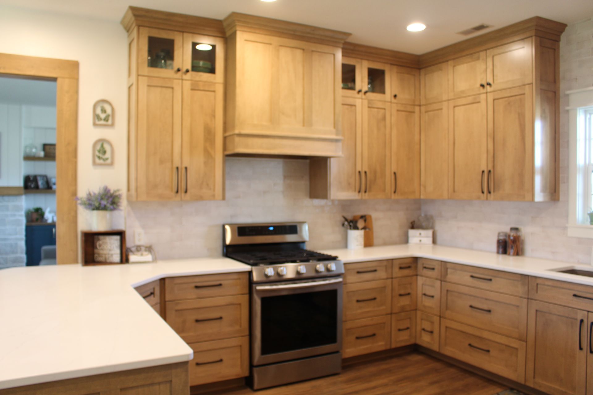 Rustic custom kitchen cabinets and range hood. Custom cabinets Columbia Missouri 