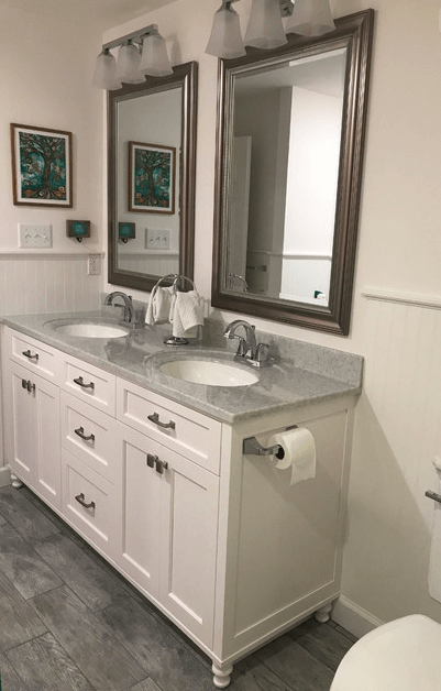 A bathroom with custom two sink vanity in Mid-Missouri.