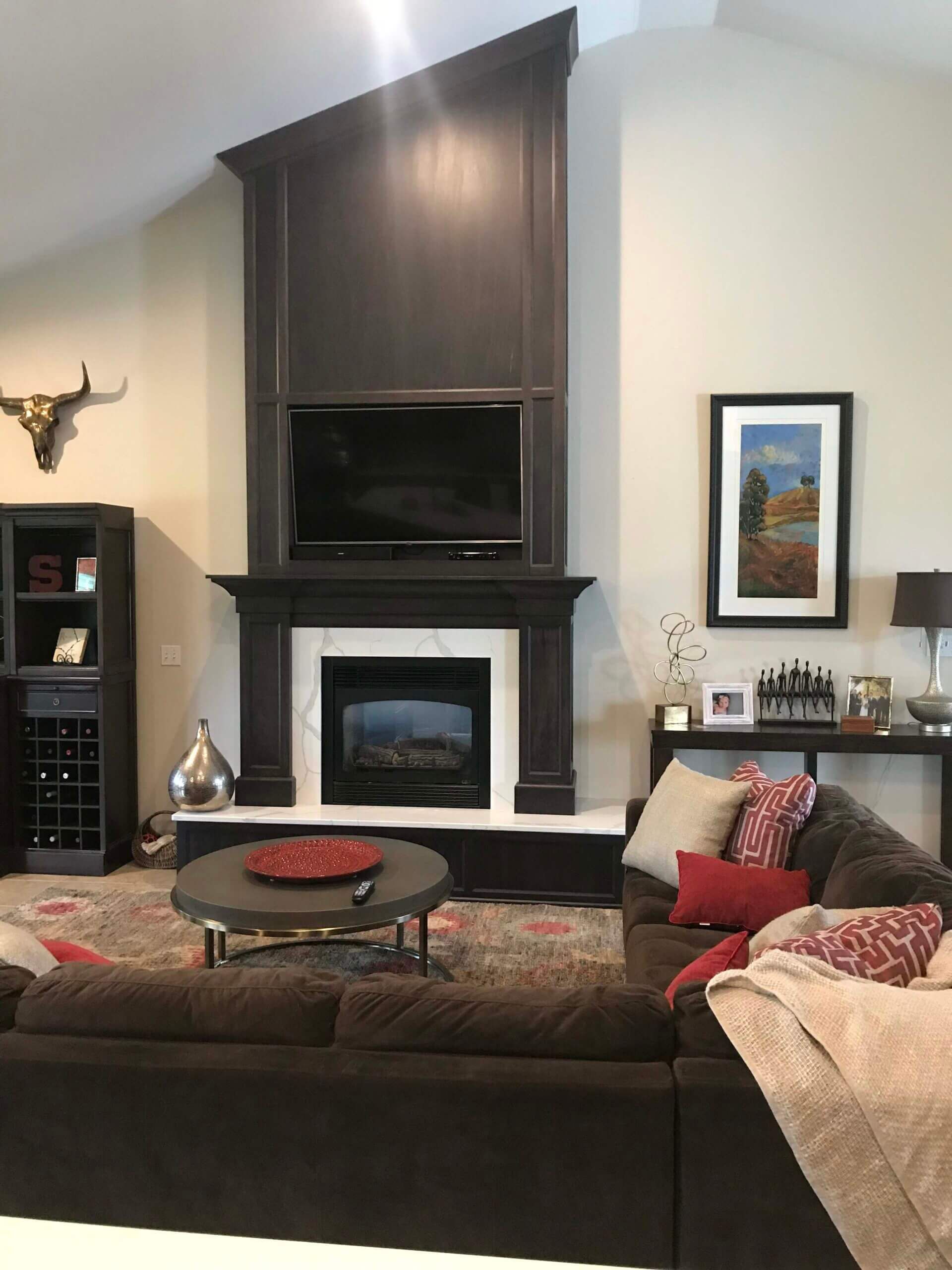A living room with a custom fireplace in Columbia MO.