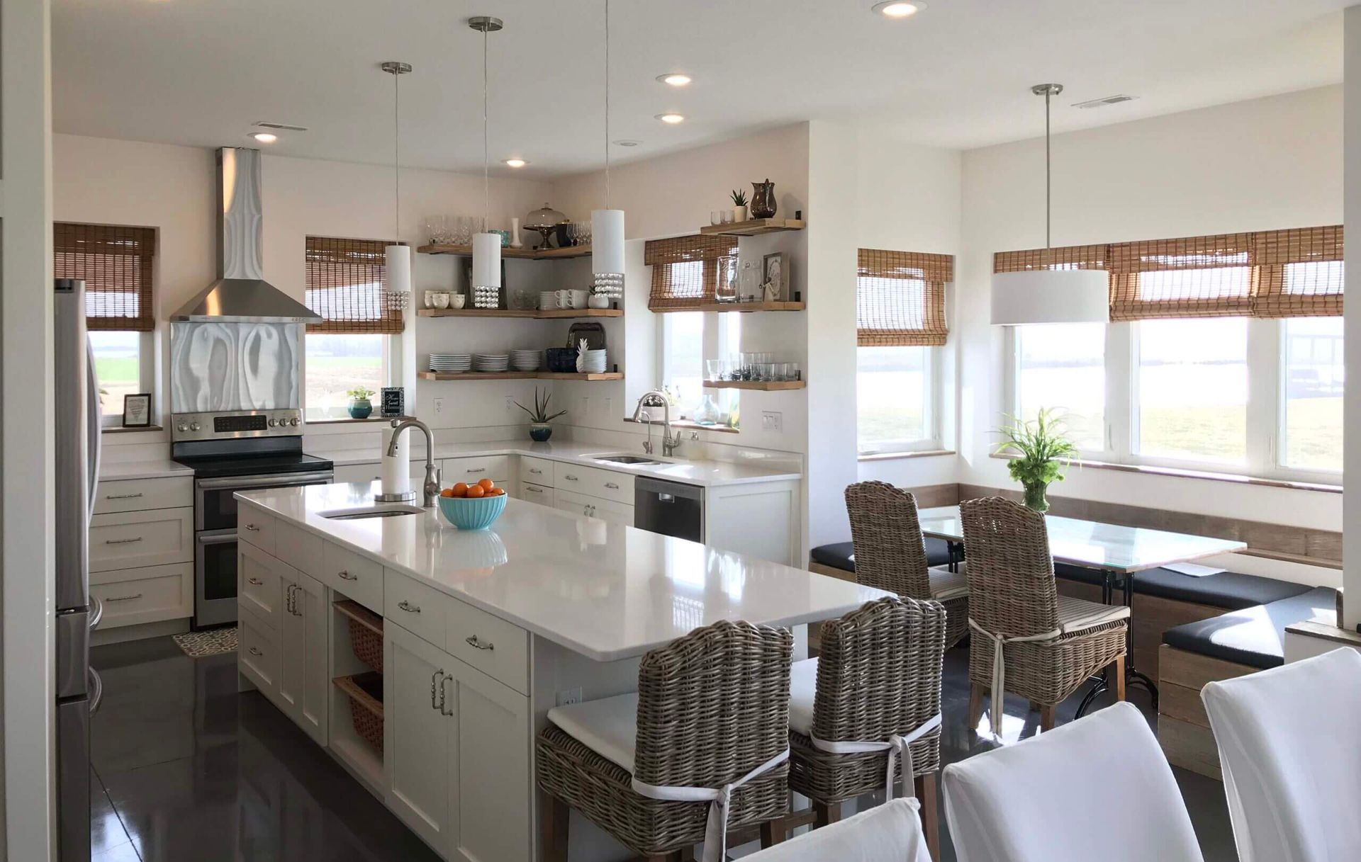 Custom cabinetry and  large island with seating in Mid-Missouri. 