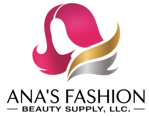 Logo for Ana's Fashion Beauty Supply, LLC. Features stylized pink hair and gold/silver swoosh on a white background.