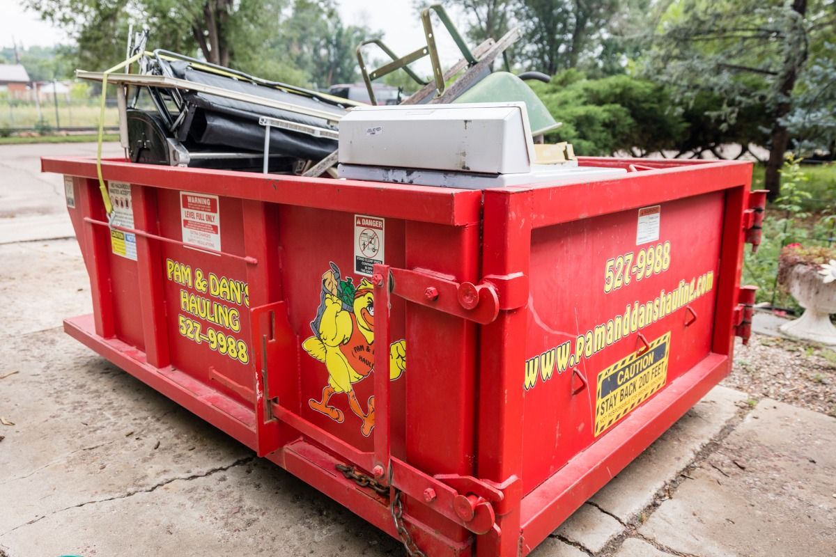 A red dumpster is sitting on the side of the road.