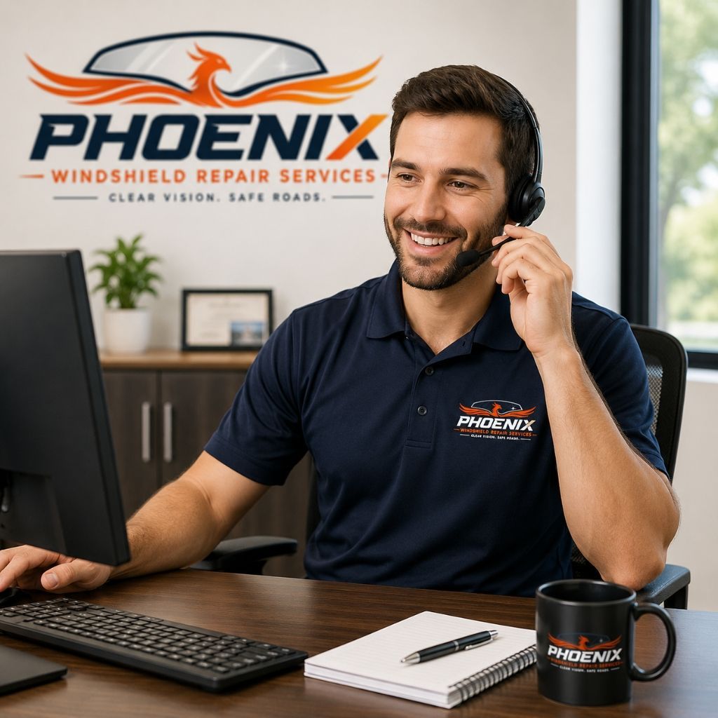 Auto glass repair insurance specialist working on vehicle