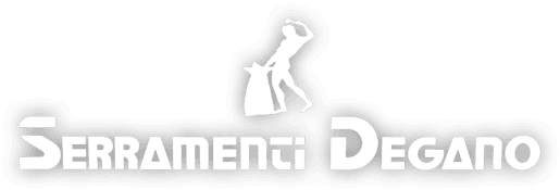Un logo bianco per serramenti degano con la sagoma di una persona