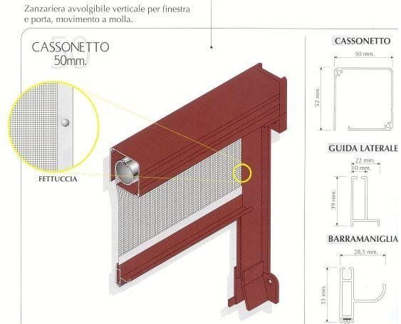 Un disegno isometrico di una finestra a cassonetto da 50 mm