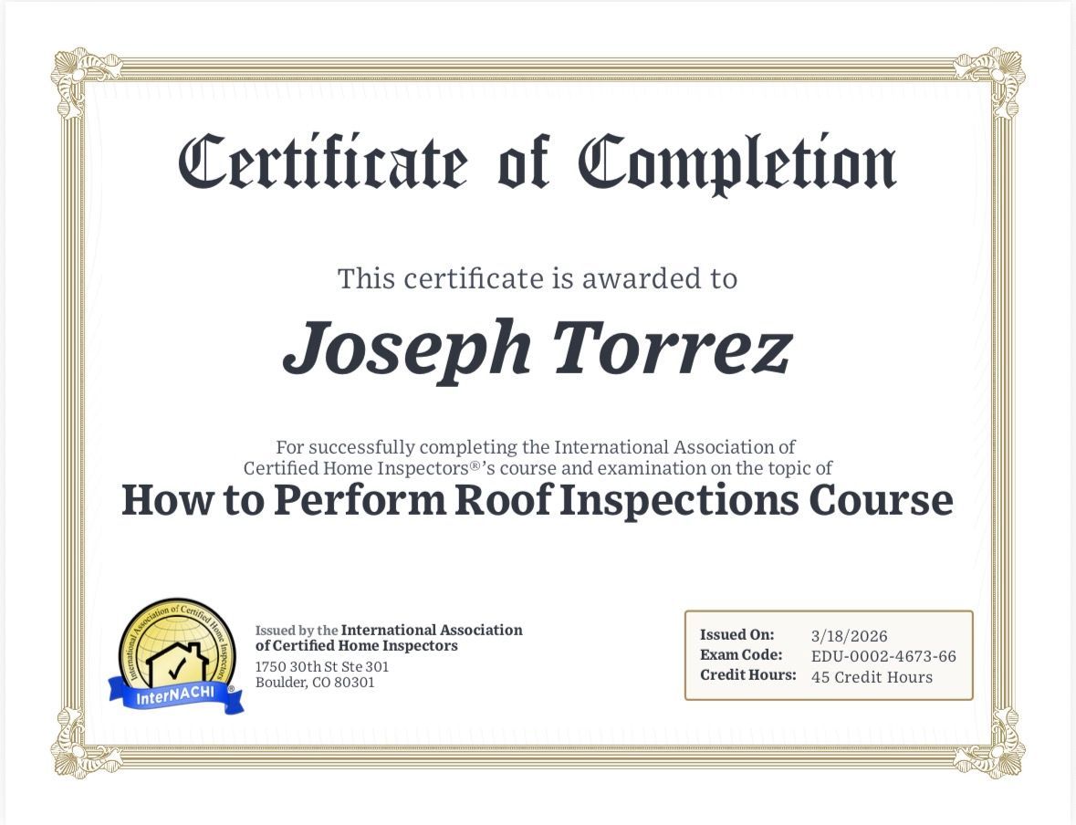 InterNACHI roof inspection Cert Joe Torrez