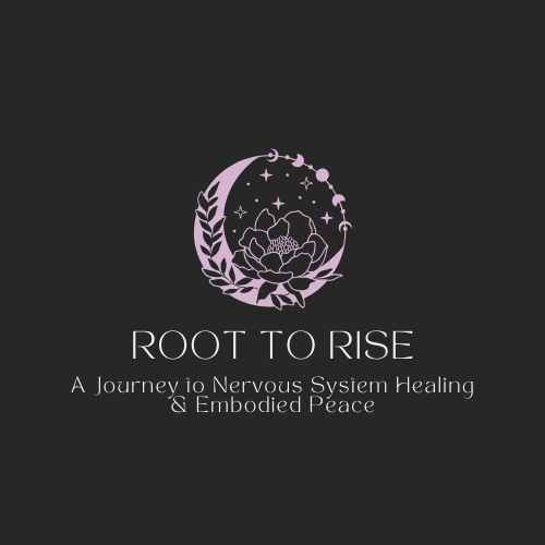 Logo with lavender-colored moon and flower. Text: