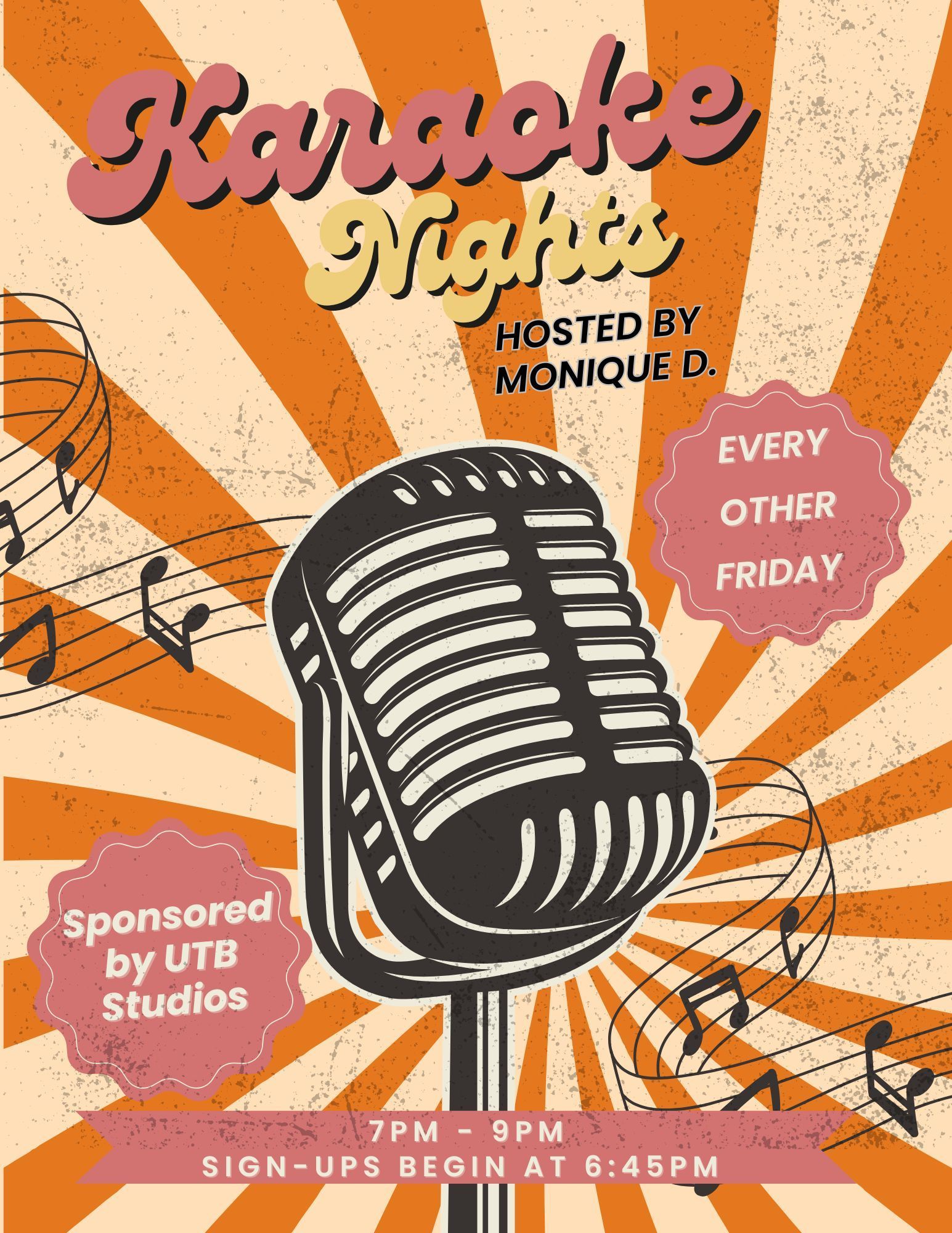 A poster for a karaoke night hosted by monique d.