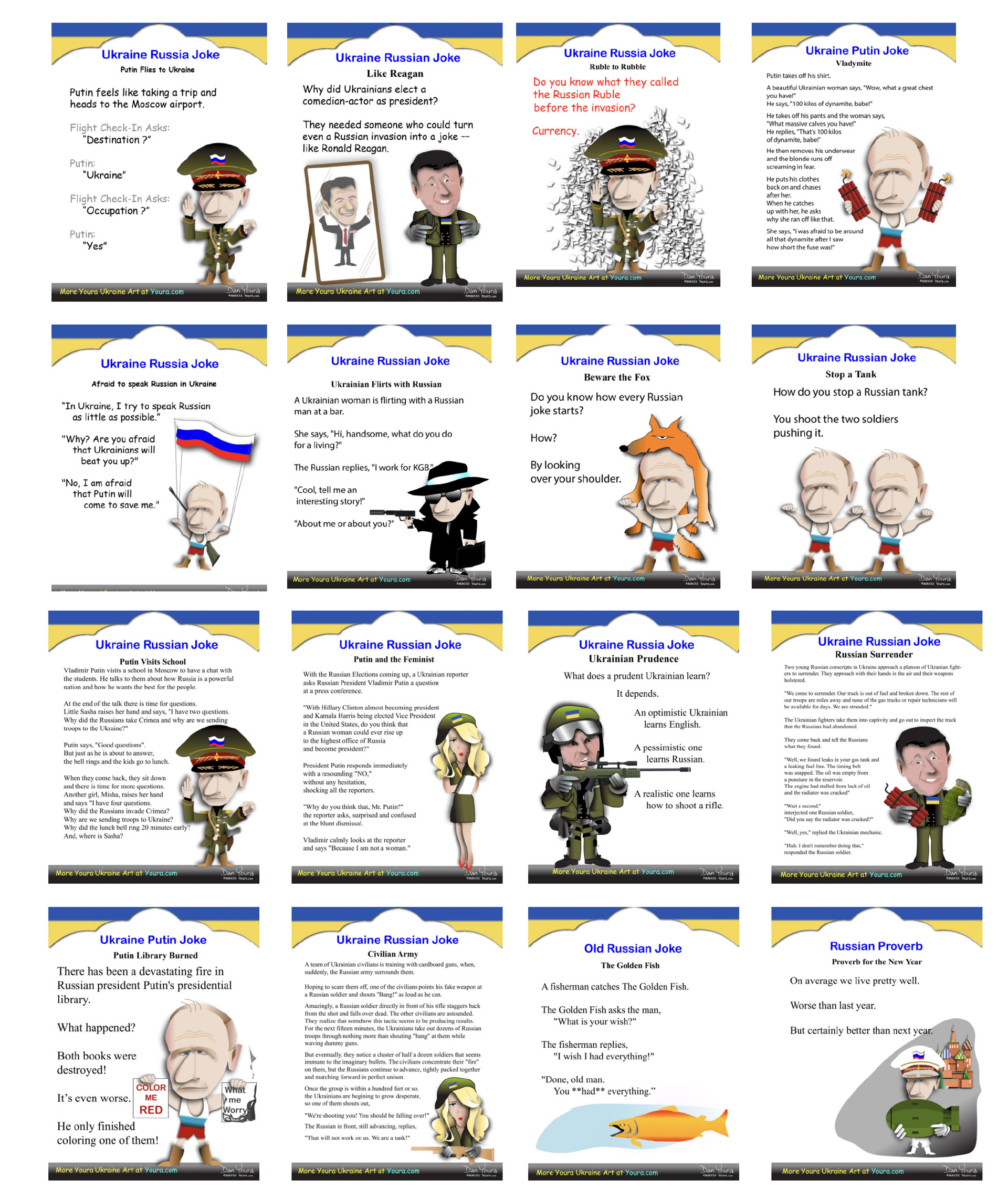 Collage of 15 cartoon character panels with Japanese text, showing various expressions and poses on white backgrounds