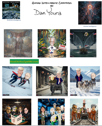 Collage of Dan Yoro artworks, including fantasy scenes, portraits, and colorful illustrated covers