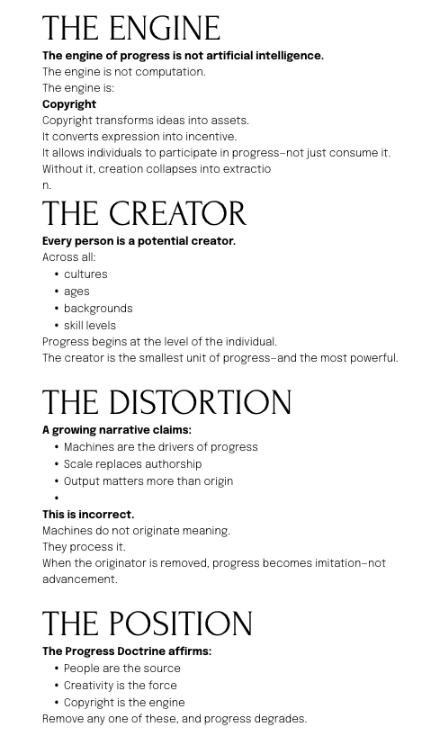 Infographic titled “The Engine, The Creator, The Distortion, The Position” with bullet points and small text on white background