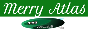 Merry Atlas logo with white script on green background and a green oval emblem below