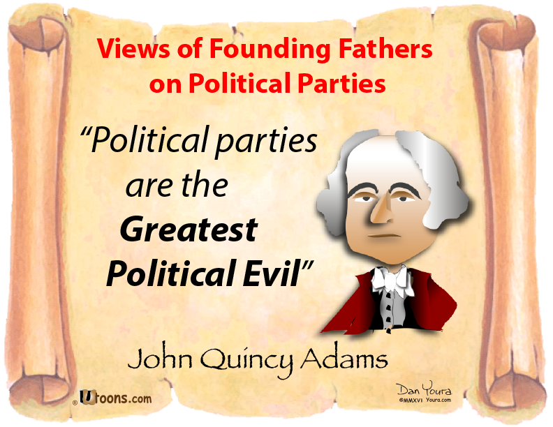 Quote by John Quincy Adams on a parchment background: “Political parties are the greatest political evil.”