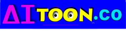 Purple-and-yellow logo reading “ΔIToon.co” on a blue background