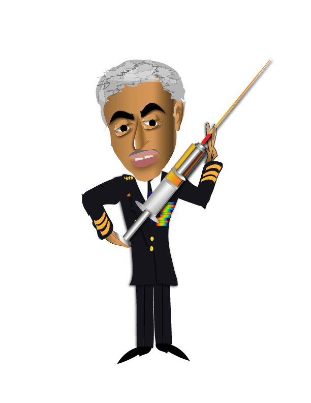 Cartoon man in a black suit holding a ceremonial sword upright
