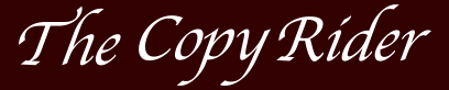 White script logo reading “The Copy Rider” on a black background