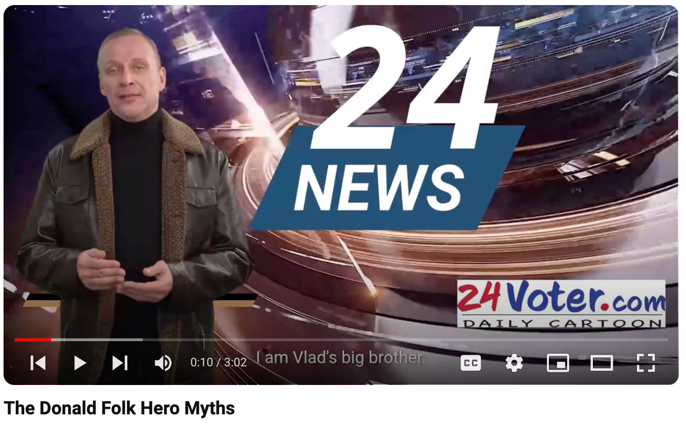 Man standing beside “24 NEWS” graphics on a news-style screen with a 24Voter.com logo.