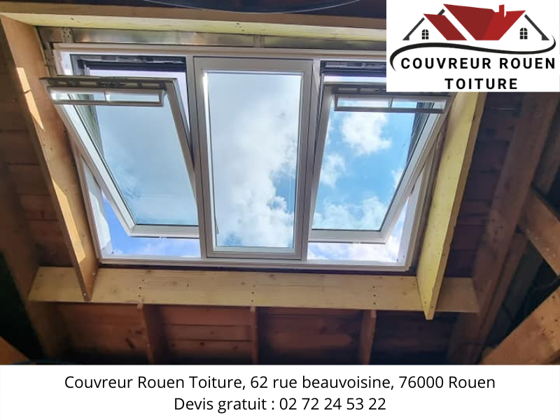 pose de 3 Velux sur toiture en zinc à Rouen par couvreur rouen toiture pose de 3 Velux sur toiture en zinc à Rouen par couvreur rouen toiture
