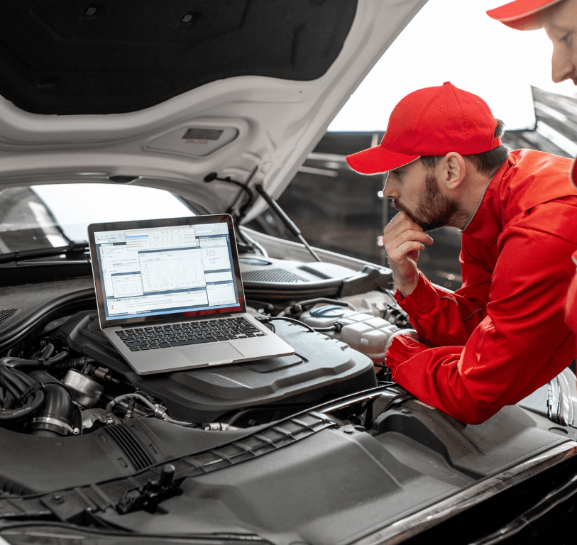 a mechanic doing a vehicle diagnostic
