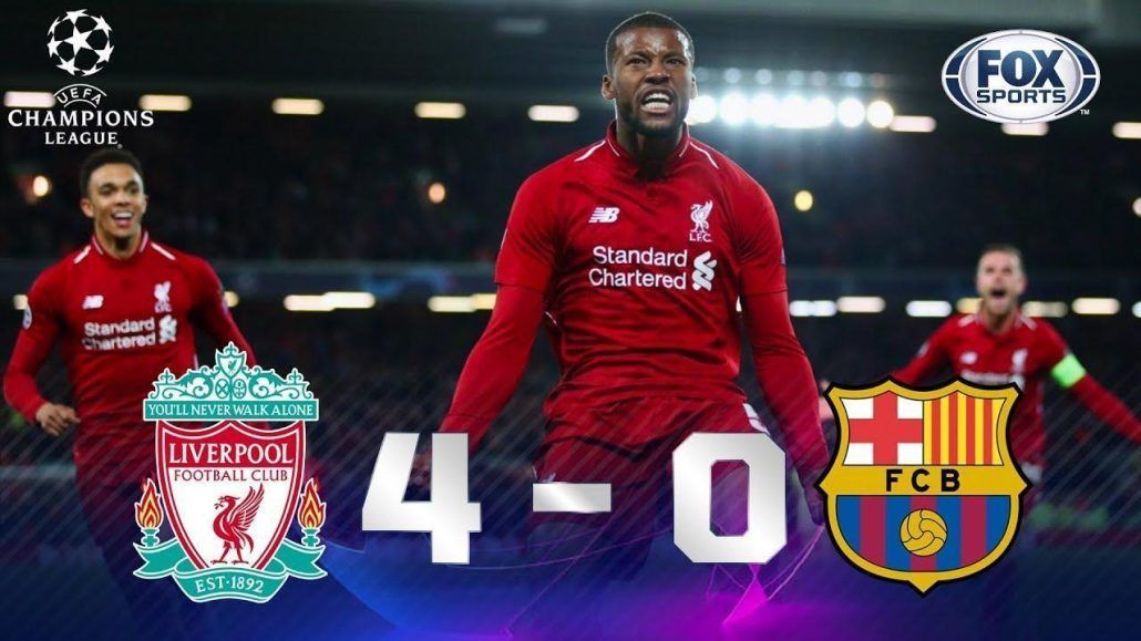 A soccer game between liverpool and fc barcelona