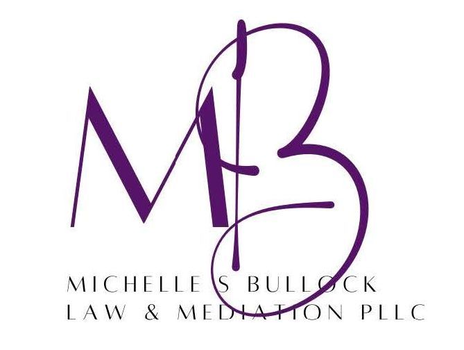 Purple logo: "MB" initials with a flowing "B," name "Michelle S. Bullock Law & Mediation PLLC".