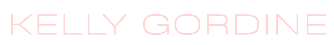 KELLY GORDINE in a light pink sans-serif font.