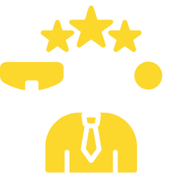 Yellow icon of a person with stars above, suggesting positive feedback or review.