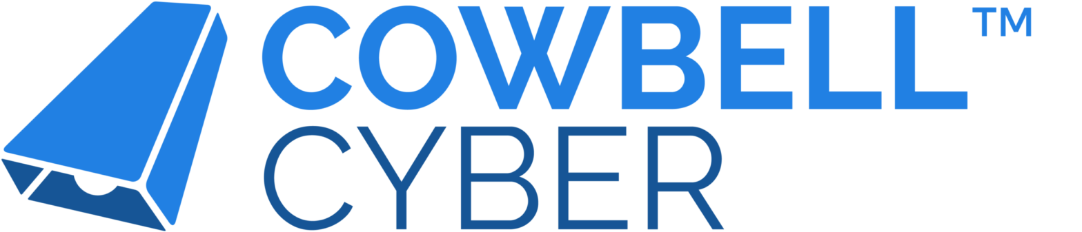 Cowbell Cyber logo with blue shield icon and blue text on white background