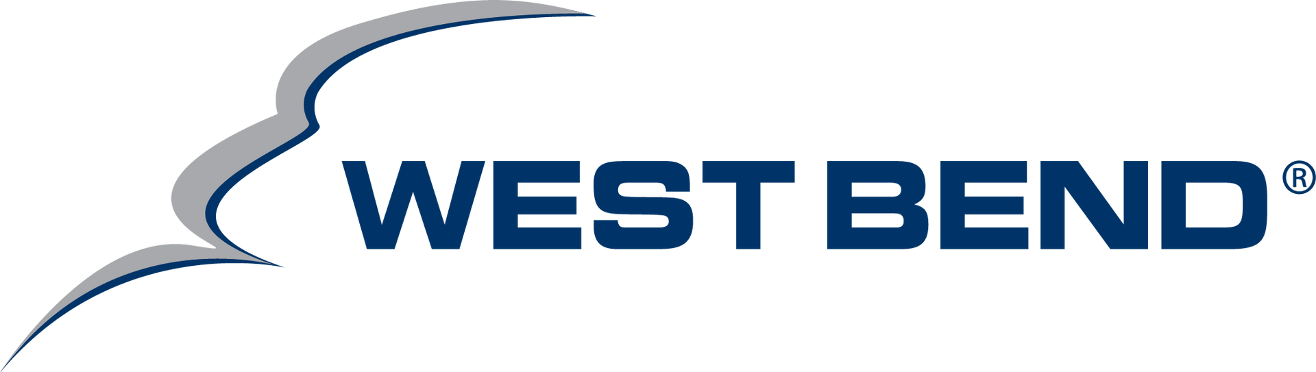 West Bend logo in dark blue text with a white wave graphic on a light background