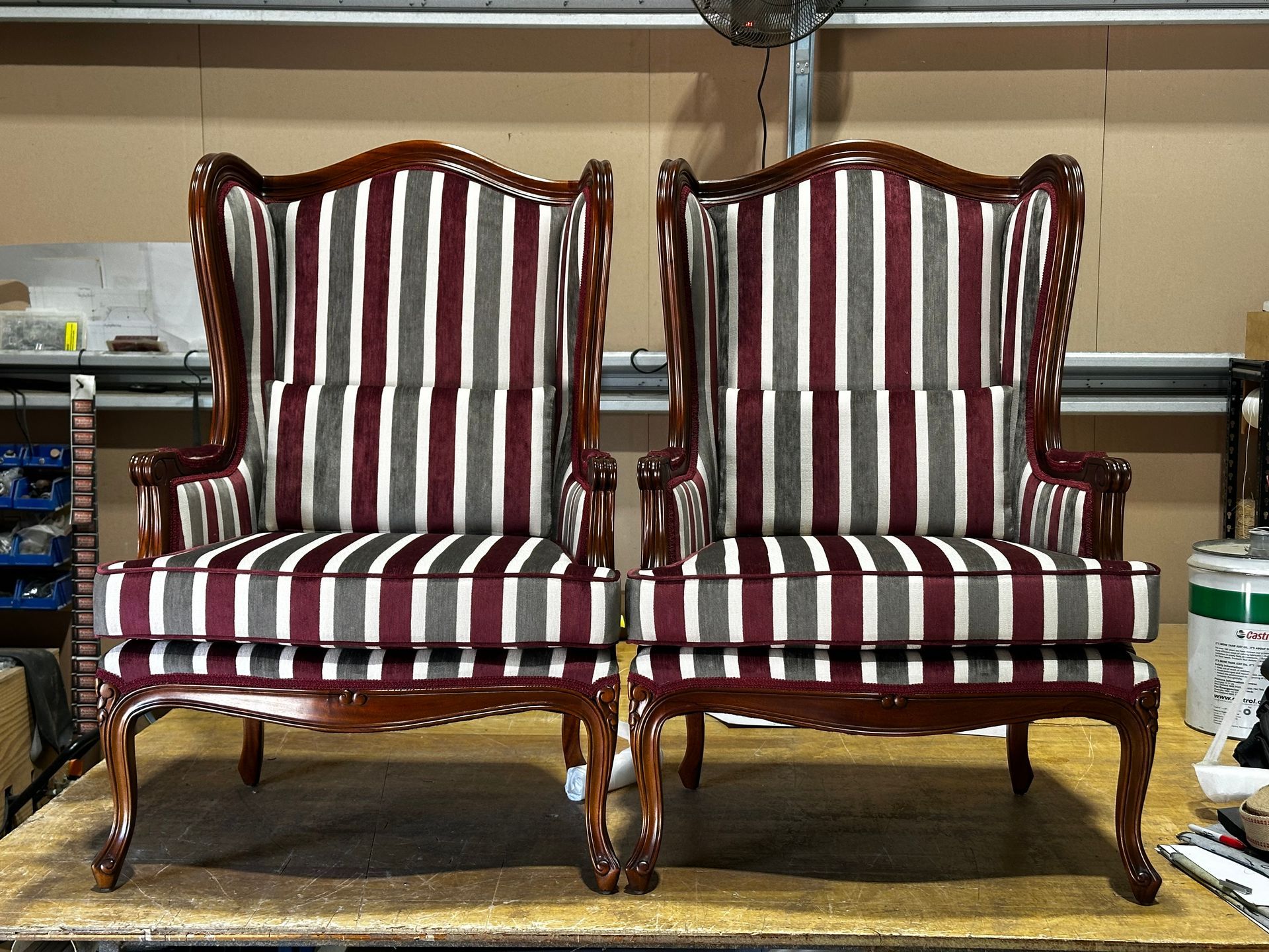 Two Striped Chairs Sitting Side By SIde — Paulie's Upholstery in Edmonton, QLD
