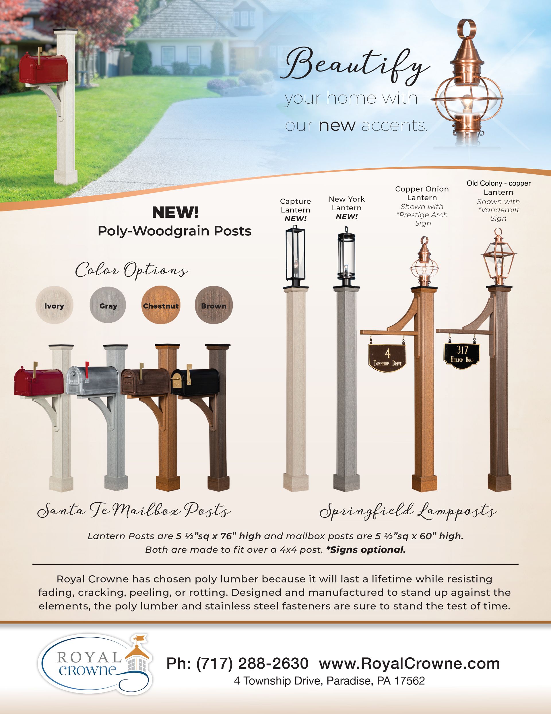 Poly-woodgrain Lantern Posts with signs | Amish-Made Lantern Posts for Sale