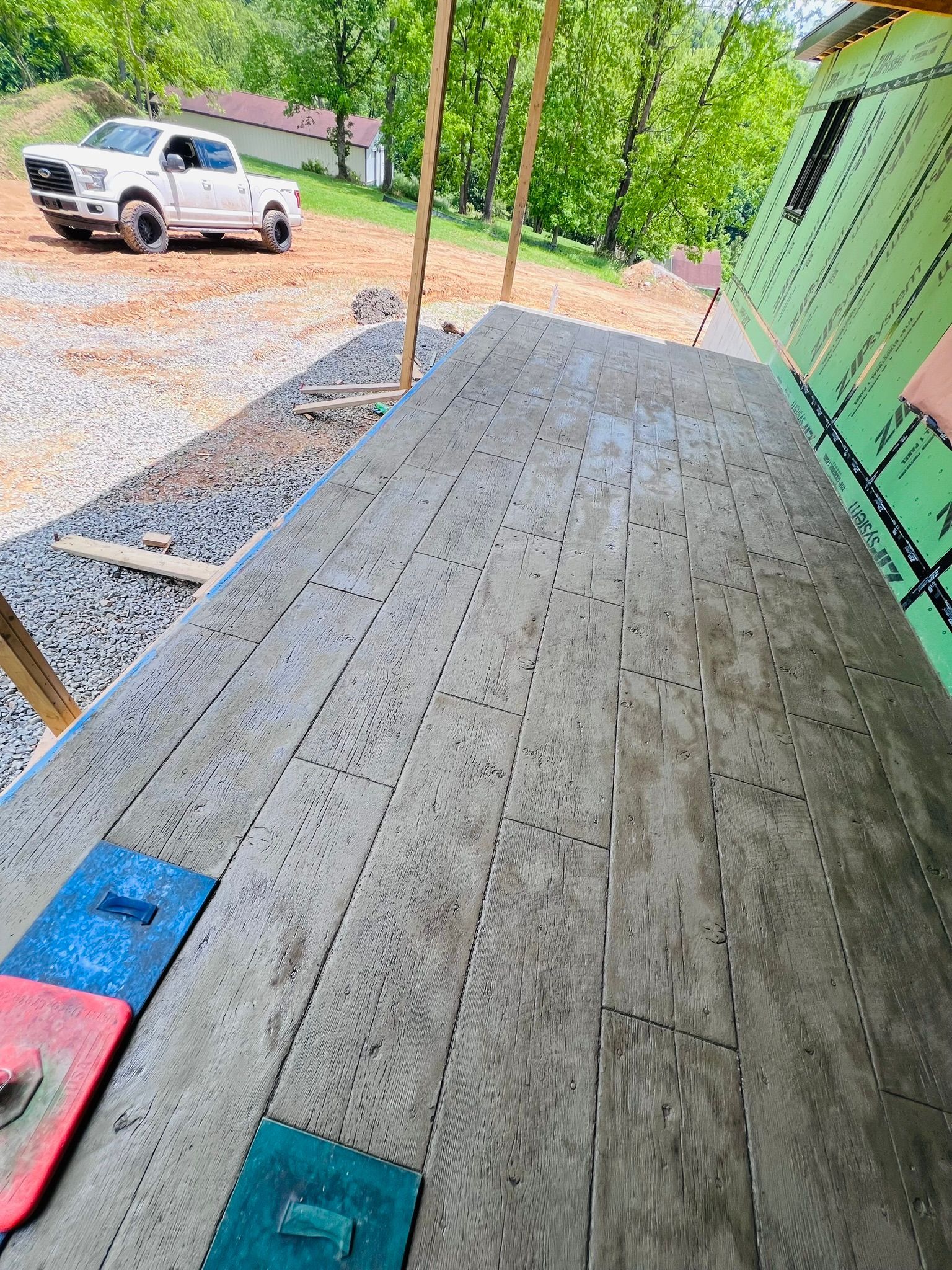A wood design stamped concrete