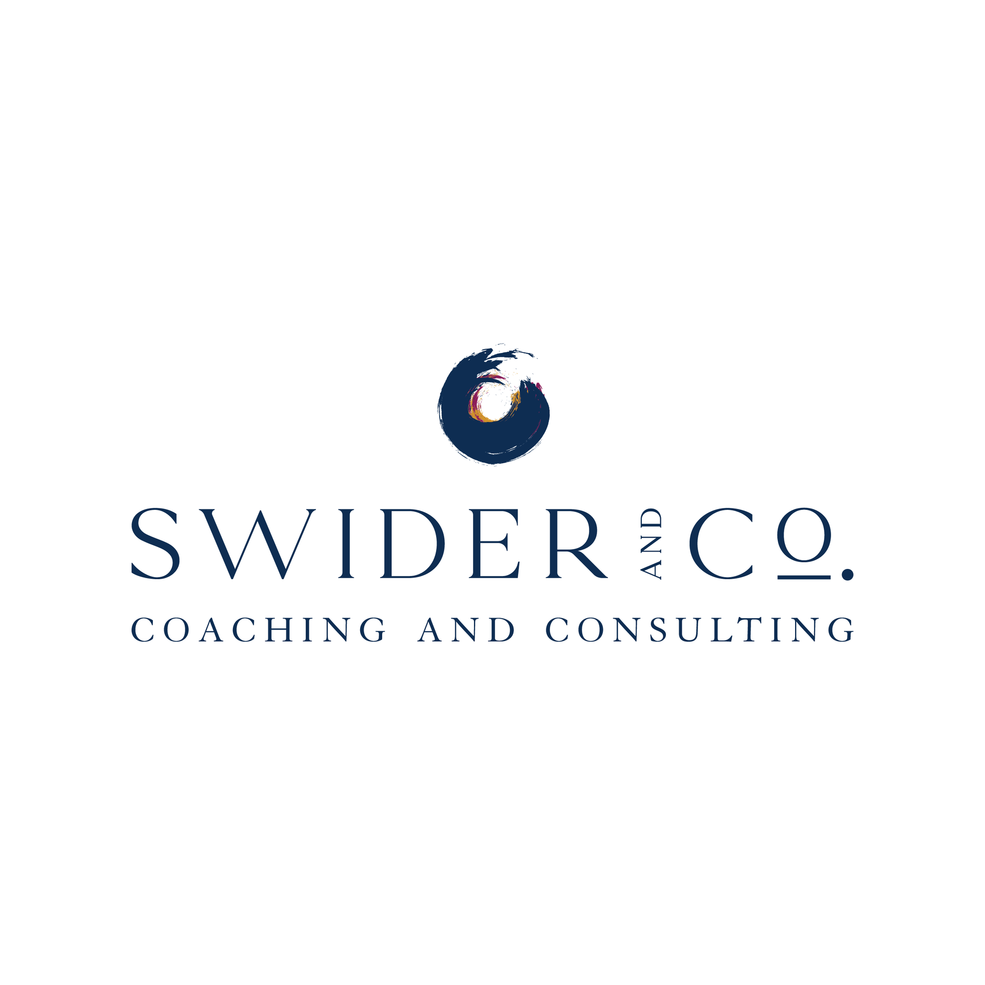 Swider and Co. coaching and consulting logo with navy and coral circular emblem on white background