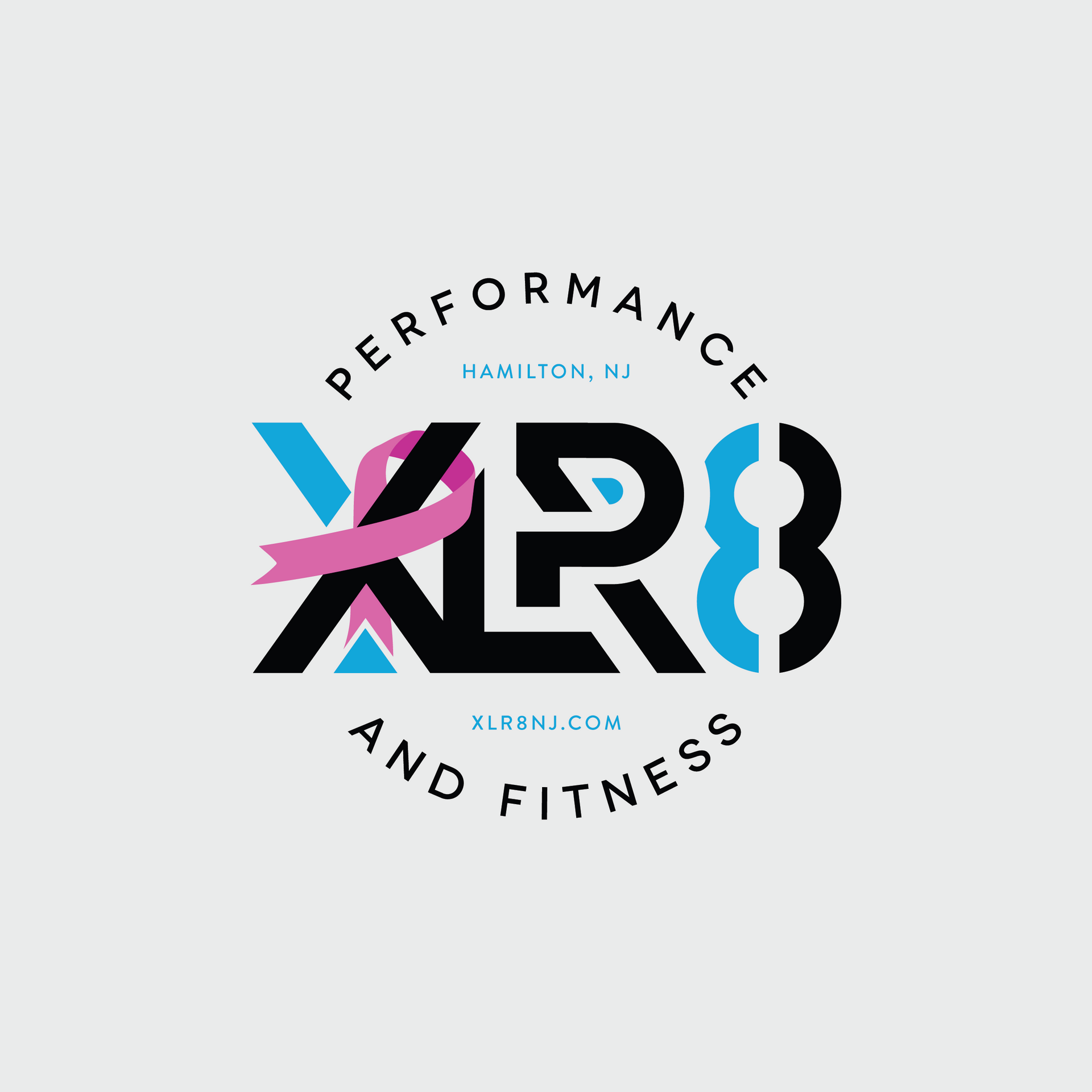 XP8 Performance and Fitness logo in black, blue, and pink on a light background