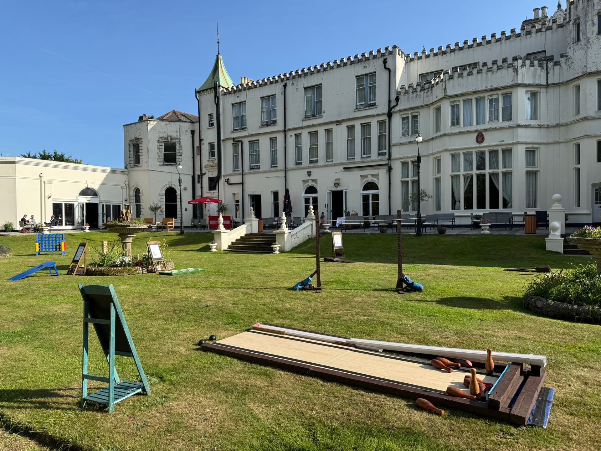 Lawn games set up on grass for a wedding in Hampshire