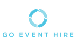 GO Event Hire Blue Logo on grey background.