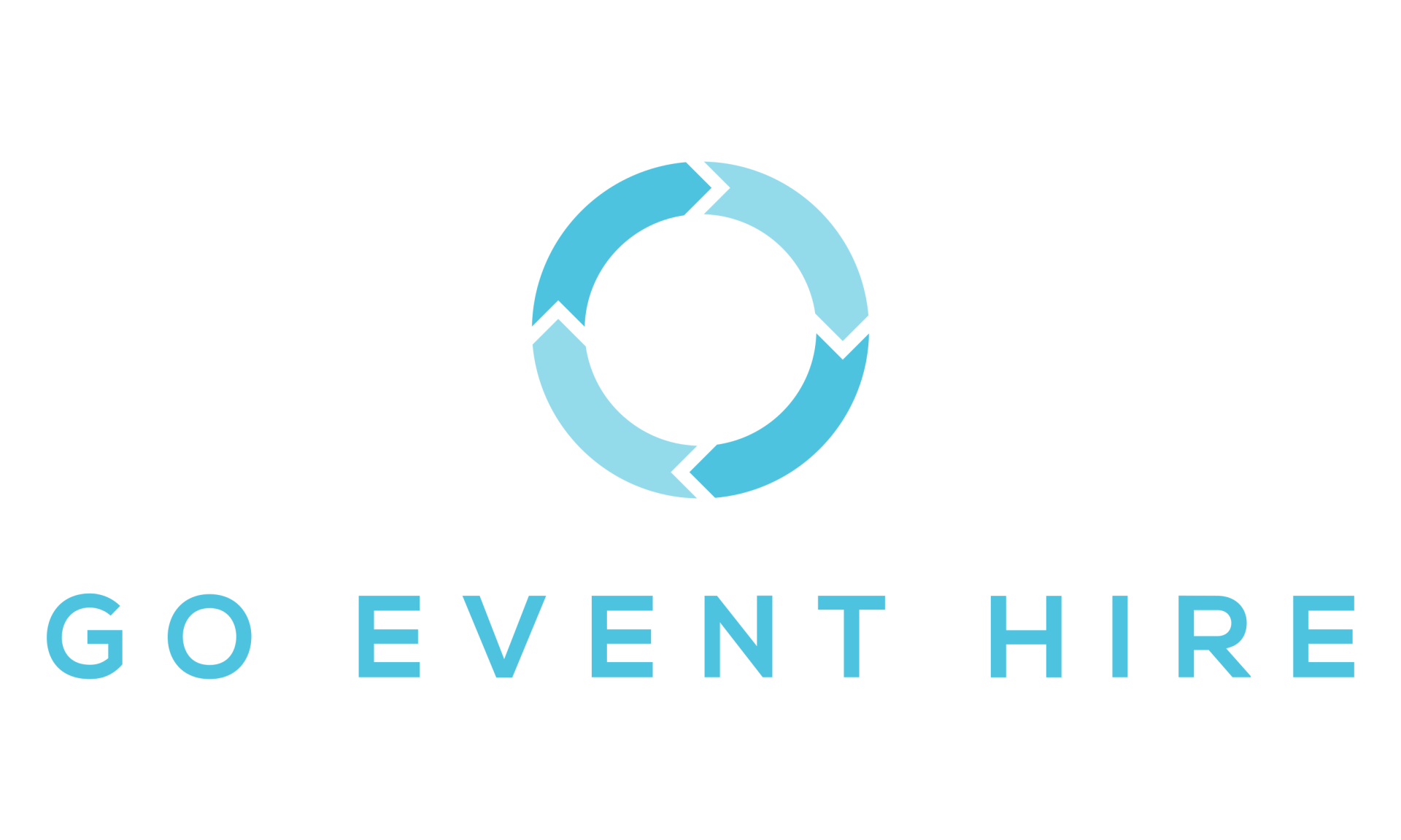 GO Event Hire Blue Logo on grey background.