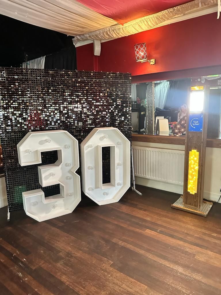 Selfie pod set up next to large 30 numbers.
