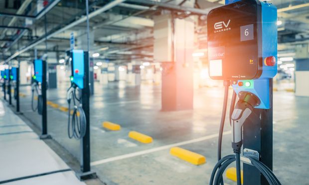 Level 2 EV charging station installed in a home garage