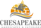 Chesapeake Hardscapes & Exteriors logo with stylized orange sun, gray bird, and wave above the company name