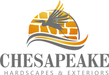 Chesapeake Hardscapes & Exteriors logo with stylized orange sun, gray bird, and wave above the company name