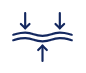 A dark blue icon of two parallel wavy lines being compressed by two downward arrows at the top and one upward arrow below.