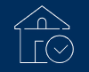 A white outline icon of a house with a checkmark inside a circle, set against a dark blue background.