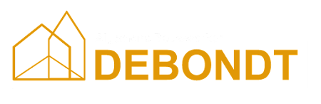 Oranje DEBONDT-logo met geometrisch huisicoon