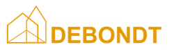 Oranje DEBONDT-logo met geometrisch huisicoon